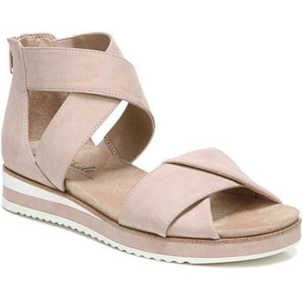 LifeStride Zoom Sport Microsuede Wedge Sandals Blush Pink Women’s 7W Wide NIB